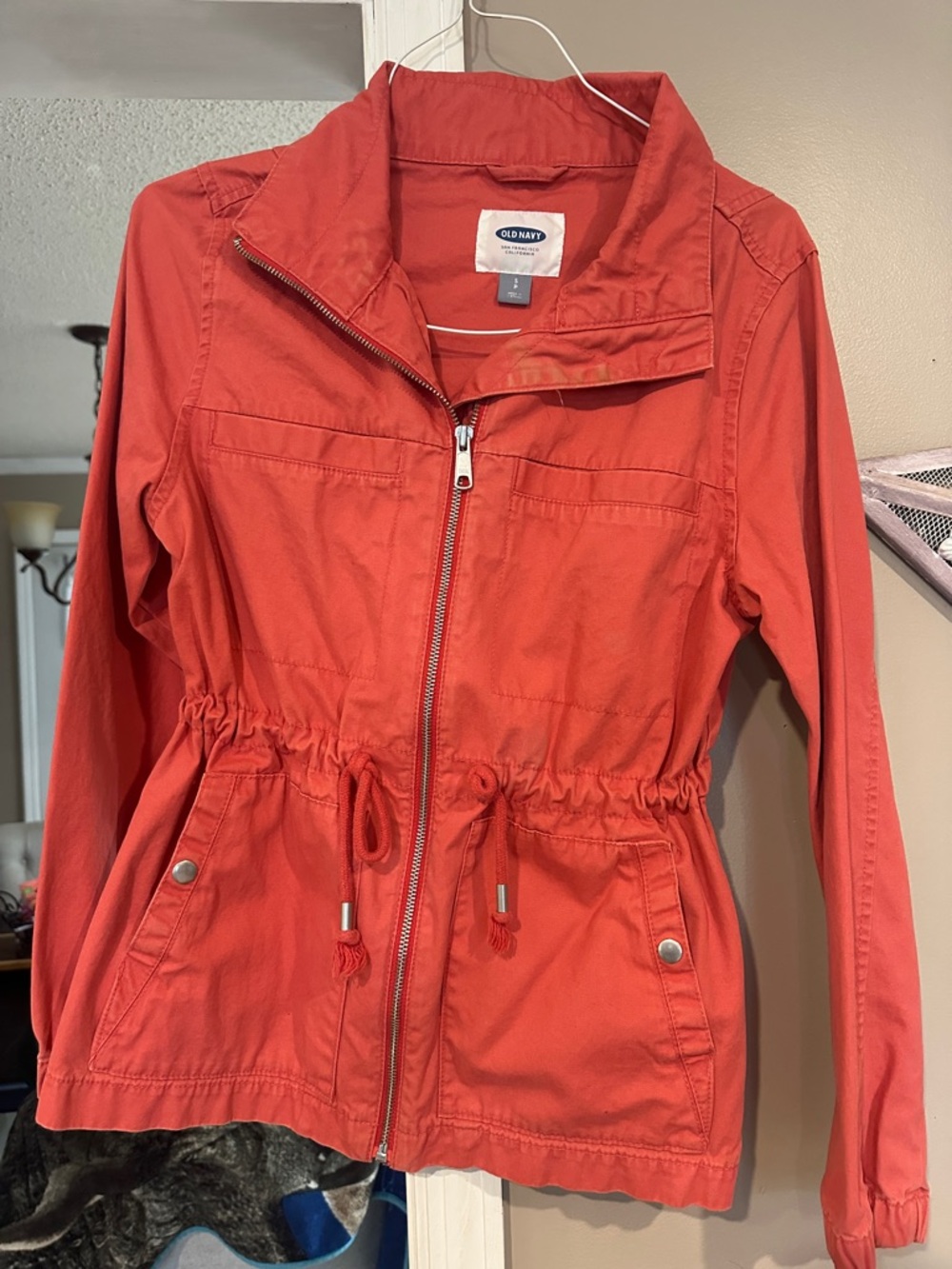 Old Navy Women's Coral-Red Drawstring Utility Jacket